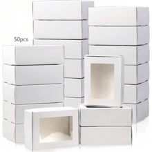 50 piezas de cajas de regalo con ventana, cajas para dulces, cajas para chocolates, cajas para joyería, cajas de embalaje para regalos de fiestas, cumpleaños y graduación - Blanco - Ver 6