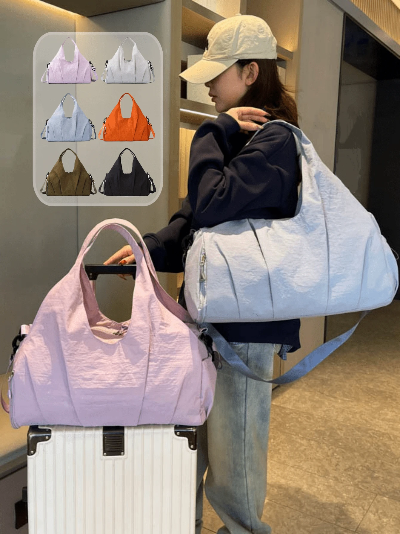 女士健身包，带鞋仓的旅行手提包