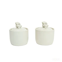 LECHENG HOUSEHOLD 2个带盖陶瓷罐，白色，3D兔子造型盖，可作零食罐、砂锅、调料罐等，用途广泛，适合家居、厨房、餐厅、婚礼、复活节、节日礼品等场合。 - 白色 - 查看 10