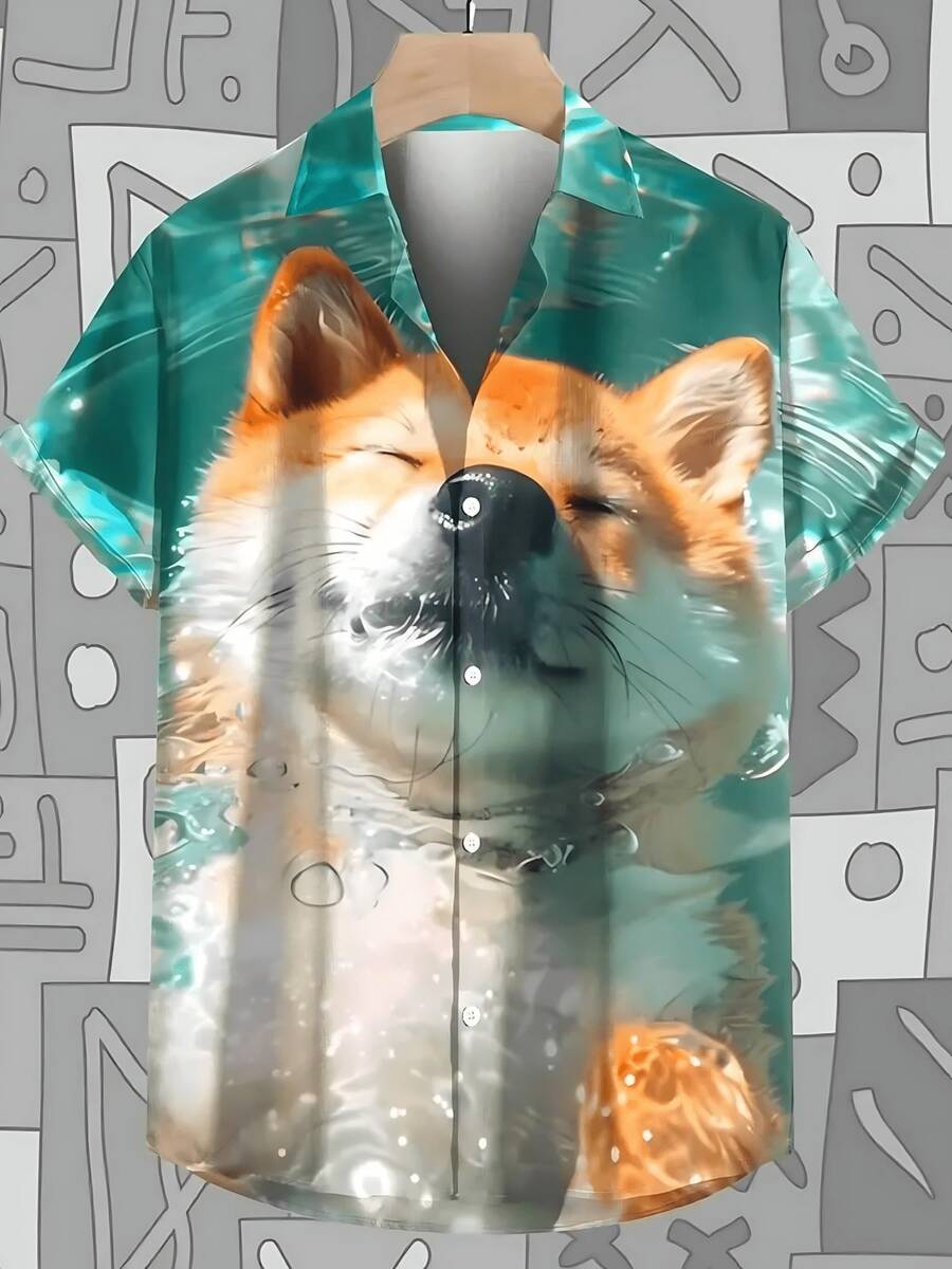 Pop Summer New Men's Shirt 3d Cute Dog Print Hawaiian Shirts For Men Daily Casual Short Sleeved Shirt New Oversized Shirt - A508D-AL23489 - 查看 1