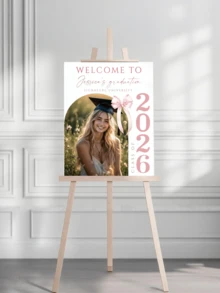 1pc Customized Graduation Poster, Floral Graduation Party Welcome Sign And Photo, Personalized Name Text, Graduation Theme Party Background, Unframed Canvas Poster, Graduation Party Supply - Multicolor - View 5