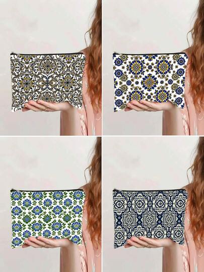 1 Retro Mandala Pattern Makeup Bag, Portable Handbag, Travel Cosmetic Storage Bag, Toiletry Bag