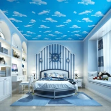 1 Roll Self-Adhesive Wallpaper, Blue Sky & White Cloud Pattern, Tear And Stick Sticker, Waterproof, Moisture-Proof, Oil-Proof, Easy To Clean, Seamless Splicing, Perfectly Suitable For Home Decor, Cabinet, Desk, Wall, Living Room, Bedroom, Bathroom, Kitchen And Stairs - Blue Sky and White Clouds - View 2