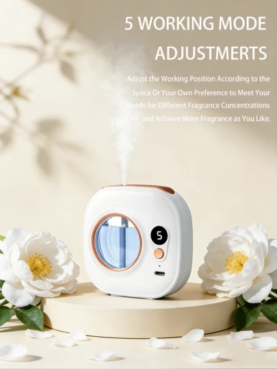 迷你香薰机，USB充电，5种喷雾模式，6种香型选择，静音运行，小巧加湿器，持久留香。送给她的必备礼物。小巧精致的家居装饰品。适用于客厅、卧室、酒店、办公室、宿舍、浴室、宠物房、瑜伽室等场所。