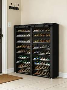 Zapatero portátil de doble con cubierta de tela no tejida,Zapatera Doble Organizador Cubierta de Tela Impermeable, Estante con Estructura de Acero de 7Niveles, Zapatero Ahorrador de Espacio, Multifuncional de Fácil Armado,zapateros anchos, zapatero estrecho, organización de armarios, organización del hogar, almacenamiento duradero, gabinete que ahorra espacio. - Negro - Ver 2