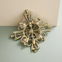 1 pièce Broche de style vintage, décorée de faux perles et de strass, accessoire de mode élégant pour vêtements de femme, broche croix - Or-Bleu antique - Voir 2