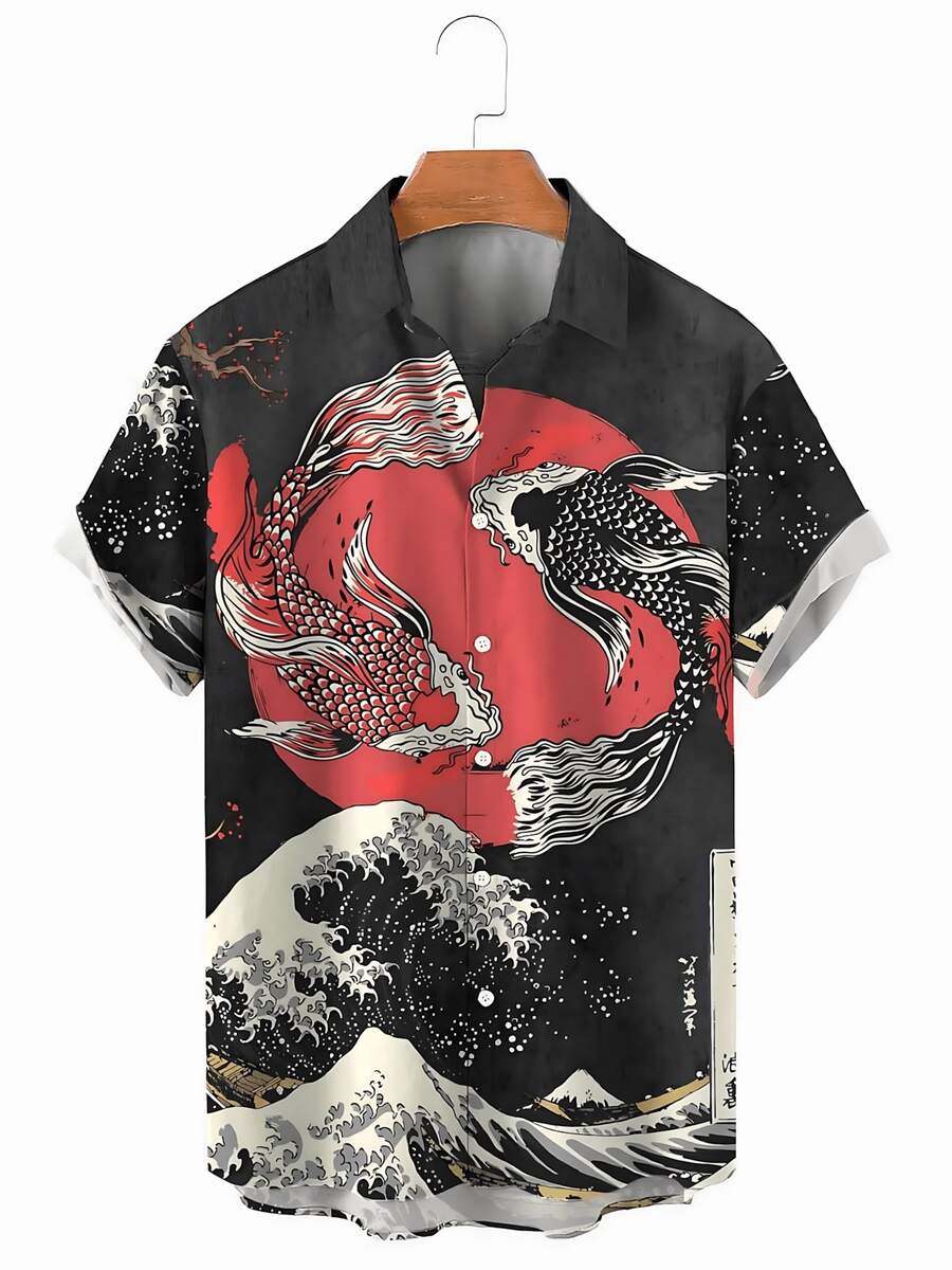 Summer Funny Hawaiian Shirts Men Clothes Street Retro Man Casual Short Sleeve Top Sea Marine Animals 3d Lapel Men's Shirt - A508D-AL23004 - 查看 1