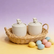 LECHENG HOUSEHOLD 2个带盖陶瓷罐，白色，3D兔子造型盖，可作零食罐、砂锅、调料罐等，用途广泛，适合家居、厨房、餐厅、婚礼、复活节、节日礼品等场合。 - 白色 - 查看 8