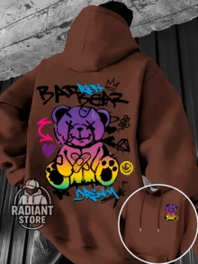 Comfortable Basic Sweatshirt For Everyday Wear, Bear Print, Street Style, Colorful Animal Print, Streetwear Art, Urban Culture, Street Fashion, Street, Graffiti, Skater, Unisex, Men's And Women's Sweatshirt, 50% Cotton 50% Polyester, Premium Streetwear Top, New Release, Immediate Shipping, Various Colors!! - 鏽棕色 - 查看 1