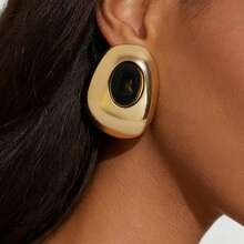 Mydear 一对时尚复古百搭几何金属镶嵌绿松石耳环，适合女性日常和派对佩戴 - 幾何 - 查看 3