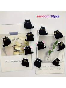 Random 4/10 Cute Black Cat Fridge Magnets Set, Decorative Soft Resin Black Cat, Multi-Functional Gift, Suitable For Kitchen And Office, Bag Accessories, DIY Accessories, Ideal For The Holidays - màu đen - Xem 9