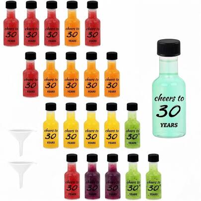 Bộ 2,5 chai rượu nhựa để chúc mừng sinh nhật 30/40/50/60/70/80 tuổi, kèm nắp đậy và phễu rót, cùng 21 nhãn dán. Có thể đựng sữa, nước ép, gia vị và cà phê. Có thể tái sử dụng. Là món quà sinh nhật tuyệt vời cho cả nam và nữ, cũng có thể dùng để tiếp đãi khách. Có nhiều dung tích khác nhau, thích hợp làm quà tặng sinh nhật, kỷ niệm, đám cưới và các bữa tiệc.
