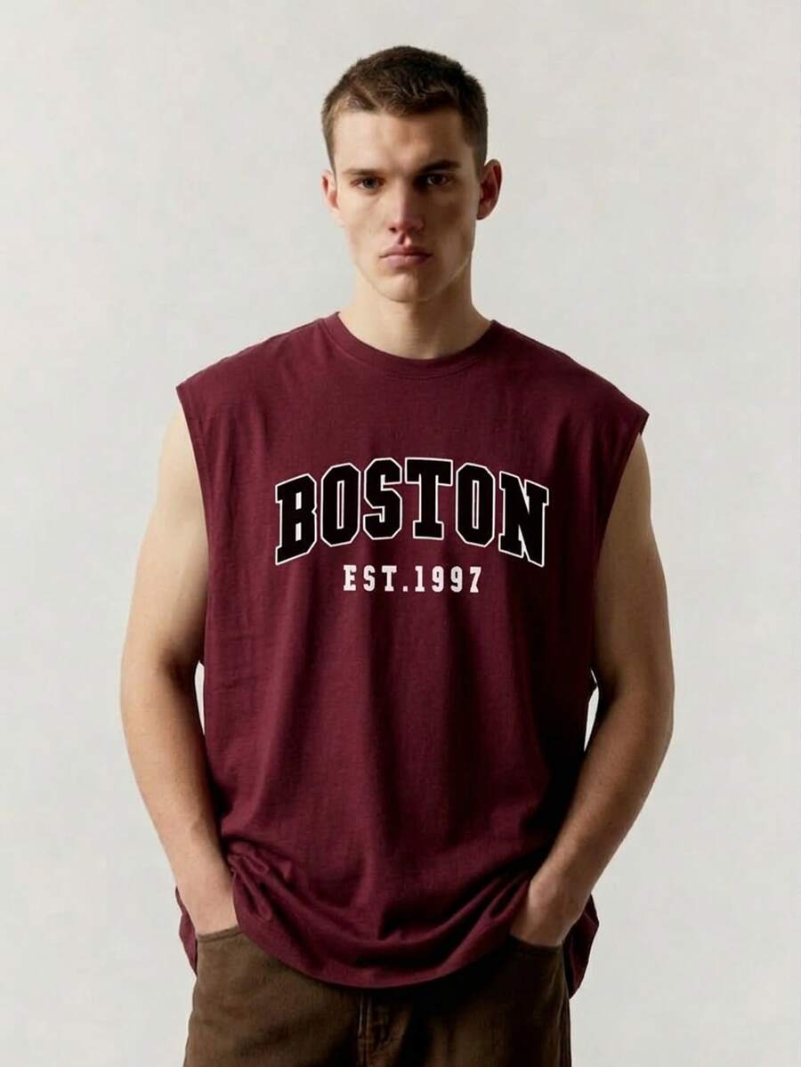 Voidago 男士休闲简约印花背心，适合日常穿着