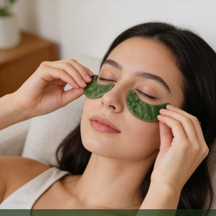 2pcs Crescent Moon Shaped Stone Massage Patches For Eye Area Skin Care, Home Use, Gift For Women, Valentine's Day, Mother's Day - Green - View 1