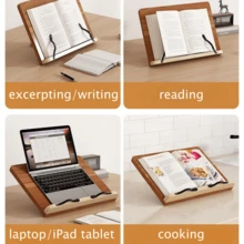 8-stufiger einstellbarer Holz-Leseständer | Ergonomischer Vintage Buchständer - Faltbarer Tischhalter mit hochelastischer Klemme, geeignet für Bücher, Laptops, Tablets und Zeichnen - Verschiedenfarbig - Übersicht 4