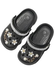 HOEASE Girls' Bright Color Breathable Lightweight Casual Perforated Sandals, Suitable For Beach, Swimming, Gardening, Convenient All-Season Slip-On Shoes - Black - View 5