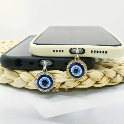 1个闪亮水钻恶魔眼吊坠，适用于Kindle/Type-C/Lightning（5-14）接口/手机，防氧化配件，适用于手机/阅读器/端口