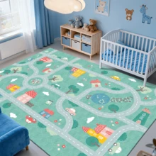1pc Light Green Cartoon Road Pattern Carpet, Soft Play Mat, Suitable For Bedroom, Game Room, Activity Corner, Multiple Sizes Available, Suitable For Living Room Carpet, Carpet, Living Room Area Rug, Area Small Rug, Mat, Home Decor, Large Living Room Carpet, Living Room Home Decor, Room Decor, Washable Carpet - Multicolor - View 4