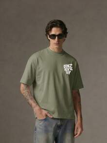 Áo thun nam cổ tròn in chữ tay ngắn thường ngày 2025, mùa hè - Màu xanh Bạc hà - Xem 3