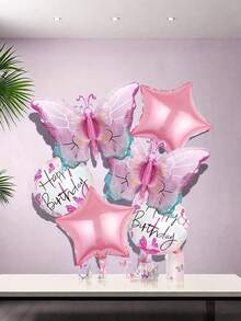 7 件套粉色蝴蝶结主题生日气球套装，带有“生日快乐”和“生日庆祝”设计，用于派对装饰，适合母亲节、复活节、生日、表白、情人节、毕业典礼和周年纪念日 - 彩色 - 查看 11