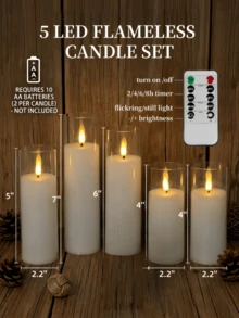 2/3/5pcs Acrylic Flameless Flickering Candles With Remote Control And Timer, Battery Operated, Size: 2.2" X 5", 6", 7", 8", Plastic Fake LED Candles For Home Decor, Fireplace, Dining Table, Wedding, Holiday, Party, Valentine's Day, Gift, Candle Warmer (Clear) - Clear - View 6