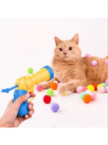 1pc Plush Ball Launcher Plastic Cat Interactive Toy, Random Color Plush Ball, Suitable For Cat Toys - Multicolor - View 2