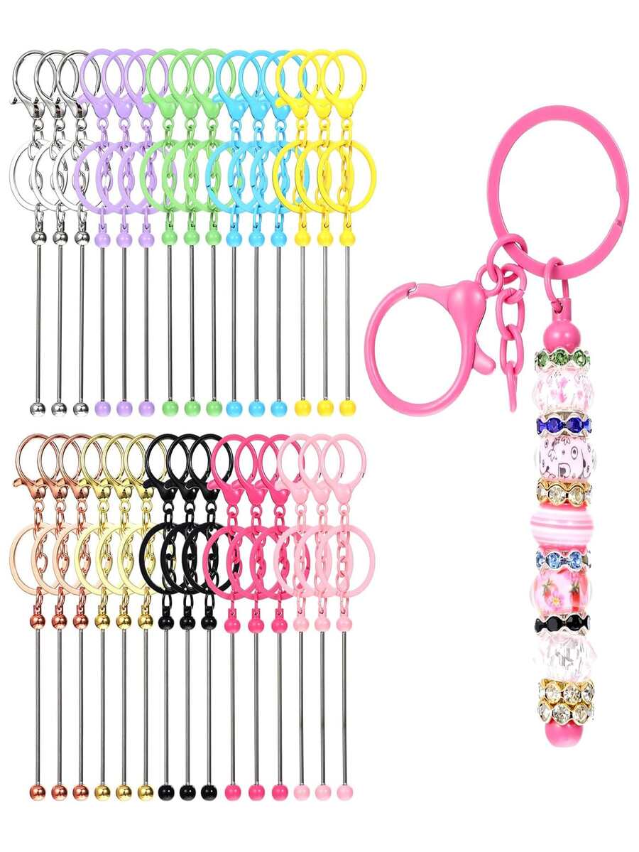 30pcs/Set Colorful Metal Beaded Keychain Strips, DIY Multi-Color Keychain Strips Keychain Accessories, DIY Craft Jewelry Making Supplies Assorted Set - (Chain Terms) Package - View 1