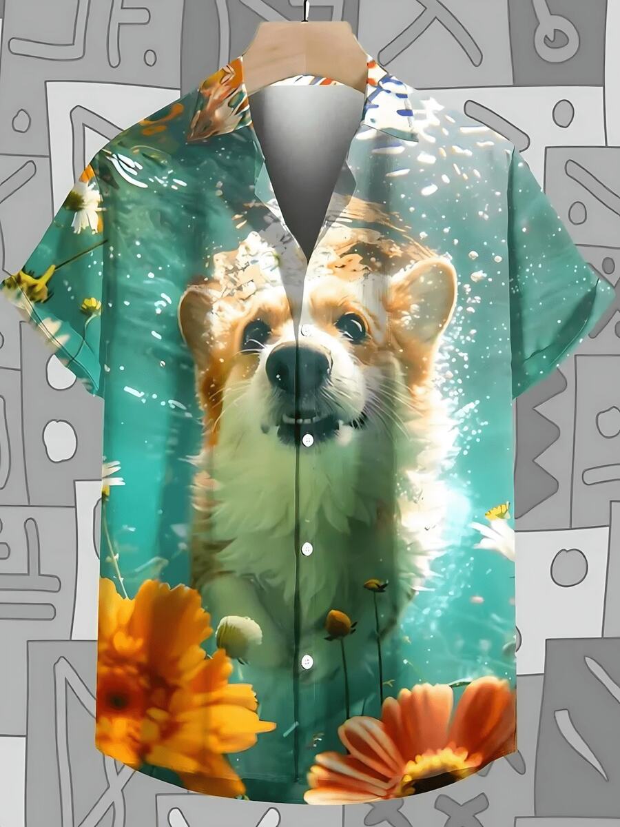 Pop Summer New Men's Shirt 3d Cute Dog Print Hawaiian Shirts For Men Daily Casual Short Sleeved Shirt New Oversized Shirt - A508D-AL23487 - Xem 1
