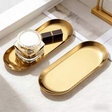 1pc Brass Vanity Tray - Oval Unelectrified Makeup & Jewelry Storage Box, Perfume & Cosmetics Holder, Elegant Sponge Soap Dish Bathroom Accessory, Home Decor Accent - Gold - View 3