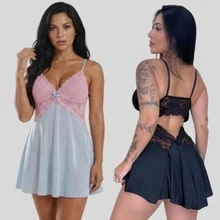 Set Of 2 Women's Sensual Ballerina Sexy Nightgowns With Lace, Sleepwear, Blue And Black - 淺藍色 - 查看 1