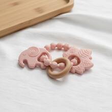 ETETOO 1pc Pink Flower Rabbit Textured Silicone Wooden Teething Ring, Baby Sensory Teether, Relieve Teething Pain - Multicolor - View 8