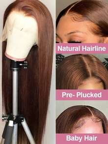 Tóc giả thẳng màu nâu sô cô la 13x4, tóc giả ren phía trước màu nâu tự nhiên 200% 5x5 đã được cắt sẵn, không cần keo dán, chỉ cần 3 giây để đội, tóc giả ren phía trước trong suốt 13x4 dành cho nữ, đã được tỉa sẵn với đường chân tóc tự nhiên. - S4 - Xem 4