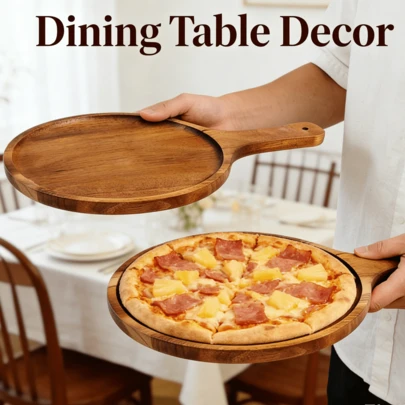 Khay đựng pizza bằng gỗ chất lượng cao - Khay phục vụ cao cấp có tay cầm, khay nhà bếp, khay đựng thức ăn, thớt đựng đồ nguội, đĩa, thích hợp cho pizza tự làm, cắt trái cây và rau củ, bánh mì, món khai vị, đồ ăn nhẹ, bữa sáng, pho mát và thớt, dụng cụ làm bánh, đồ dùng nhà bếp, phụ kiện nhà bếp, quà tặng ngày lễ