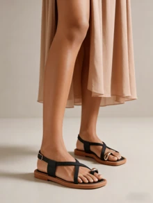 金属扣交叉沙滩H型腰带环 - 黑色 - 查看 9