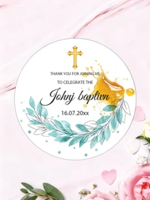 1/30/60/120 Pcs Customized Baptism Stickers, Customizable Name Date Round Waterproof Labels, Baptism Invitation Seals, First Communion Stickers - Multicolor - View 8