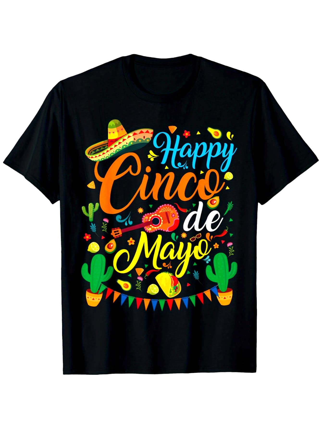 Leisure, Fashion May 5th Carnival Mexican Party T-Shirt For Men And Women, Couple's Fashion Cotton Top, Short-Sleeved, Street Style T-Shirt, Comfortable T-Shirt, Casual Summer T-Shirt, Must-Have Fashion T-Shirt, Comfortable, Loose - 黑色 - 查看 1