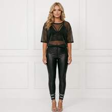 Women's Set Tulle Blouse Lurex Shiny Cropped Lace Strappy - 黑色 - 查看 1