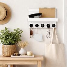 Wall Key Holder With Shelf - Rustic Wooden Mail Organizer With 5 Hooks For Entryway Storage Modern Farmhouse Home Decor Living Room Apartment Essentials - 1 Pack - View 10
