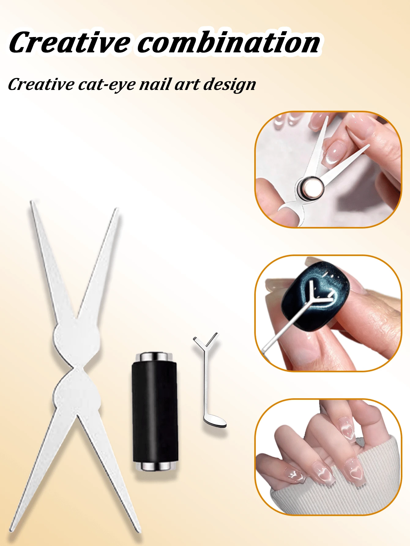 1/2/3件套猫眼美甲磁性工具套装 - X形和心形磁棒，带强力磁条，适用于DIY沙龙3D猫眼凝胶指甲油美甲