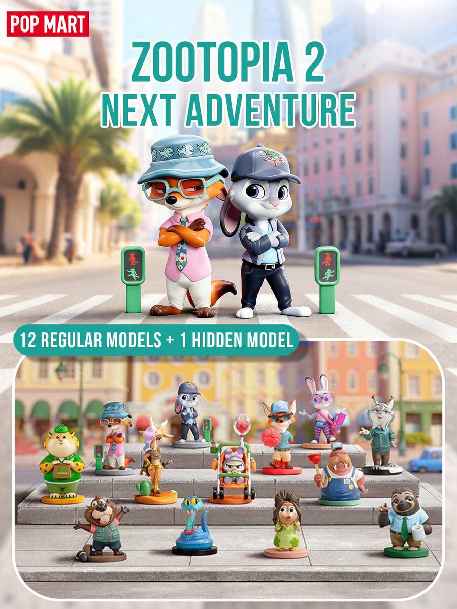 POP MART Disney Zootopia 2 Next Adventure Series Blind Box Figures - 12 Regular + 1 Secret (Finnick 1/144), Featuring Judy Hopps Nick Wilde Gary De'Snake Pawbert Russ Flash Slothmore Officer Clawhauser Gazelle Fru Fru Nibbles Bling Bling Judy Paw Flower Nick, PVC/ABS Material 7-10cm Detachable Base & Accessories, Officially Licensed Disney IP Collaboration Collectible Figurines, Exquisitely Crafted Adorable Character Designs Movie-Inspired Scenes, Perfect For Zootopia Fans Blind Box Collectors Disney Merchandise Enthusiasts All Ages Birthday Gifts Home Office Desk Decor Display