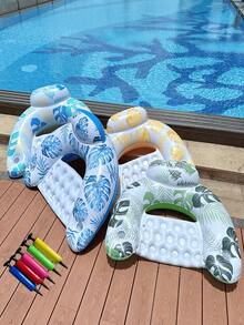 Maple Leaf Pattern Inflatable U-Shaped Floating Chair, Simple Water Recreation Floating Bed, Maple Leaf PVC Inflatable Floating Bed, Inflatable Water Floating Chair With 2 Cup Holders, Foldable Maple Leaf U-Shaped Floating Bed, Water Leisure Chair, Pool Party, Beach Entertainment - Multicolor 16PCS - View 10