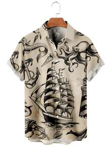 Summer Funny Hawaiian Shirts Men Clothes Street Retro Man Casual Short Sleeve Top Sea Marine Animals 3d Lapel Men's Shirt - A508D-AL23018 - 查看 1