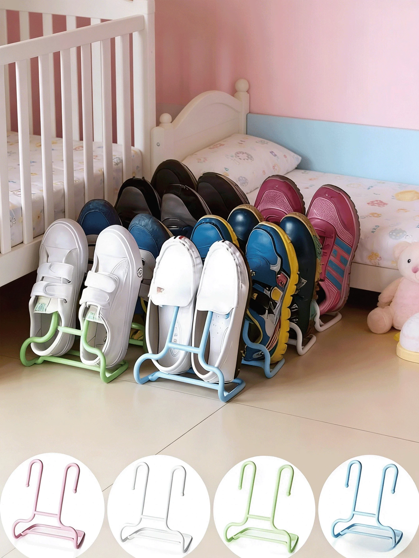 2 pezzi Scaffale porta scarpe per bambini, organizzatore salvaspazio per scarpe - Mensola portaoggetti multifunzionale e portatile, adatto per scarpe sportive e casual, realizzato in materiale plastico durevole, perfetto per la conservazione delle scarpe dei bambini - Multicolore - Visualizzare 1
