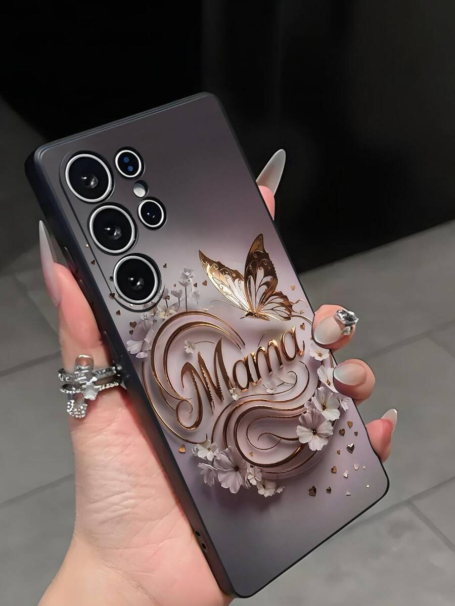 1个蝴蝶字母印花手机壳,黑色TPU软壳保护套,兼容华为荣耀、三星Galaxy A/S系列、6A/7A/8A、12T/13T/14T - 黑色 - 查看 1