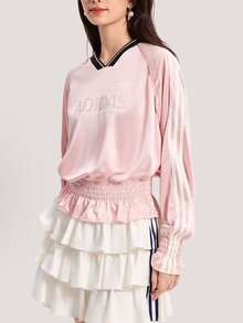 Áo thun dài tay dáng suông adidas Originals SMOCKED JERSEY TOP phong cách thường ngày, chất liệu dệt kim xếp ly, dáng rộng, thích hợp cho nữ. - Màu Hồng baby - Xem 1