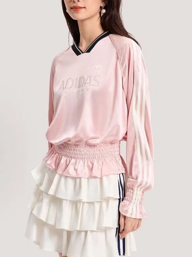 Áo thun dài tay dáng suông adidas Originals SMOCKED JERSEY TOP phong cách thường ngày, chất liệu dệt kim xếp ly, dáng rộng, thích hợp cho nữ. - Màu Hồng baby - Xem 1