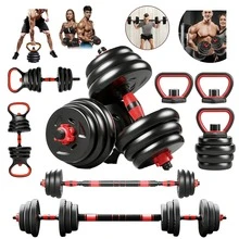 Adjustable Dumbbells 20kg Exercise Weight Kit | Dumbbell Set With Connecting Bar And Kettlebell For Home Gym Training - Black - View 1