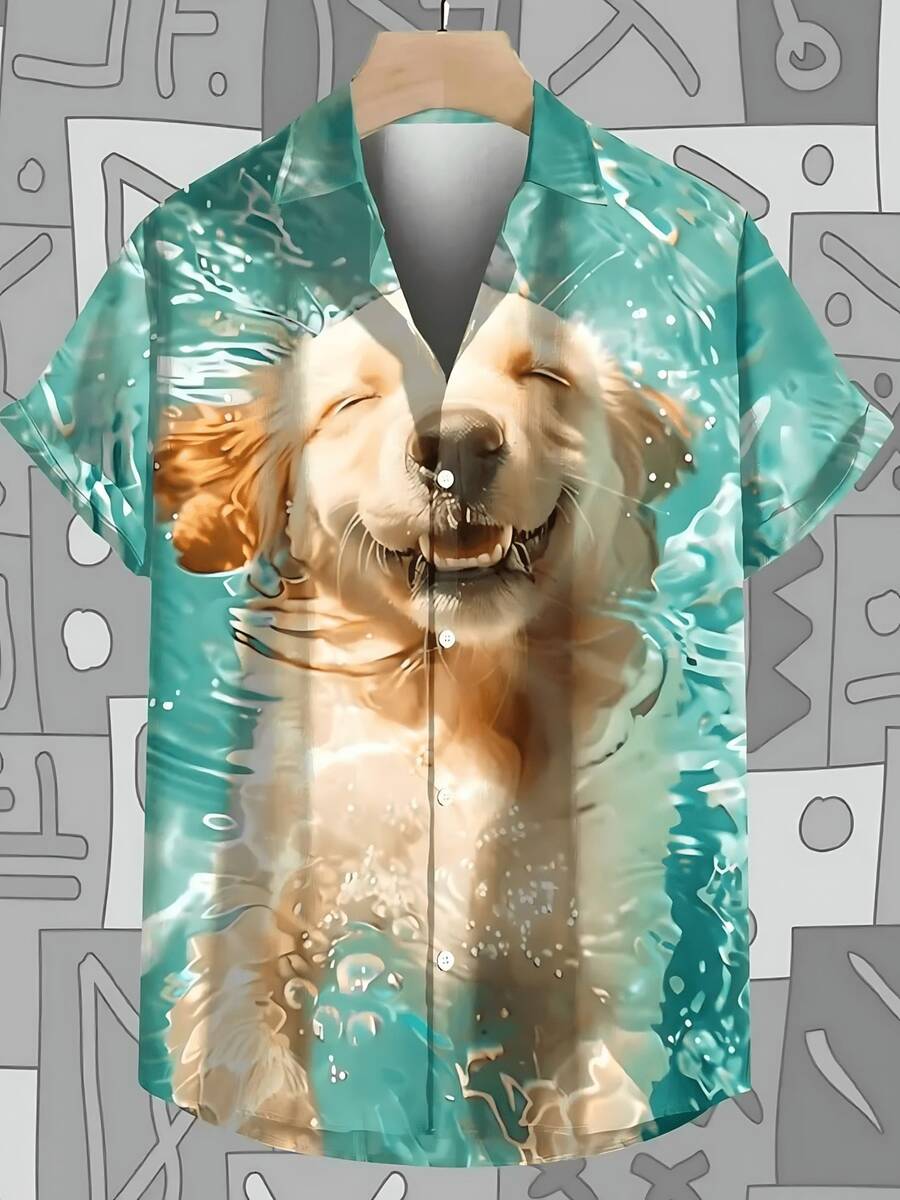 Pop Summer New Men's Shirt 3d Cute Dog Print Hawaiian Shirts For Men Daily Casual Short Sleeved Shirt New Oversized Shirt - A508D-AL23488 - 查看 1