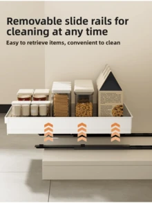 易滑钢制橱柜抽屉收纳架 - 可扩展，采用纳米粘合膜固定，节省空间，可调节，耐用，易于安装的厨房和客厅储物架（带滑轨） - 白色 - 查看 5