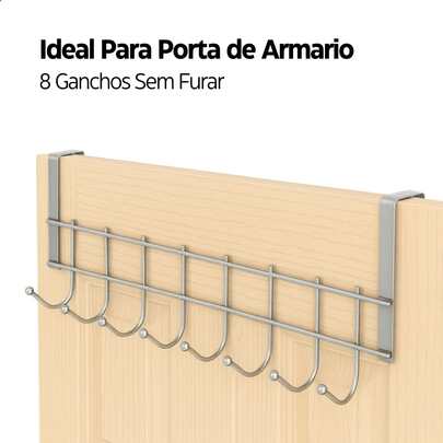 Cabide Porta 8 Ganchos Organizador Pendurar Roupas Armário Sem Furo